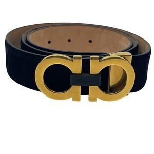 Salvatore Ferragamo Men's Black Suede Gold Gancini Buckle Belt  sz 100cm L